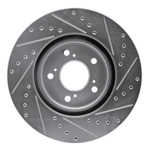 Acura RL Brake Rotor (1) - Front Left - R1 Concepts - Drilled & Slotted - Silver - `05-`12
